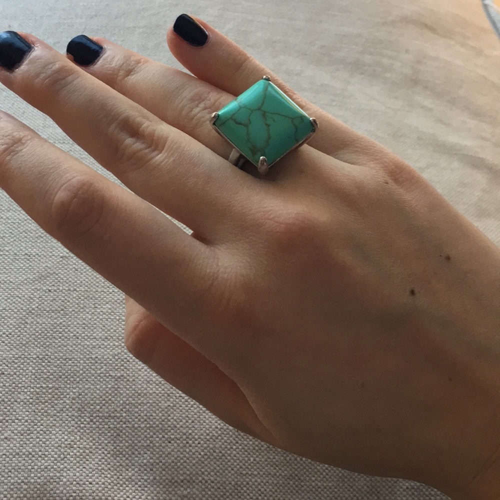 Faux turquoise silver cocktail ring - Picture 4 of 4